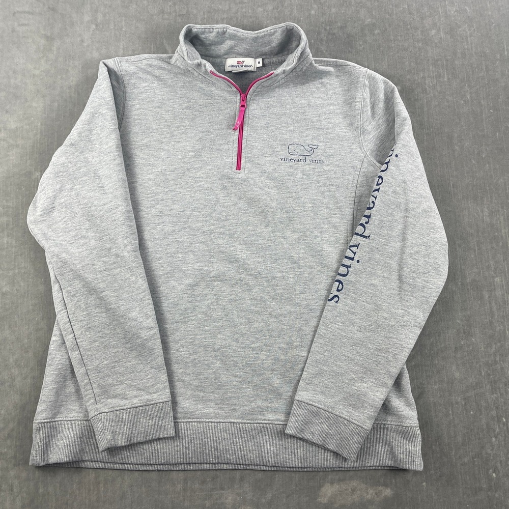 Vineyard Vines Mens Medium Gray Quarter Zip Pullover Whale Logo Sweatshirt